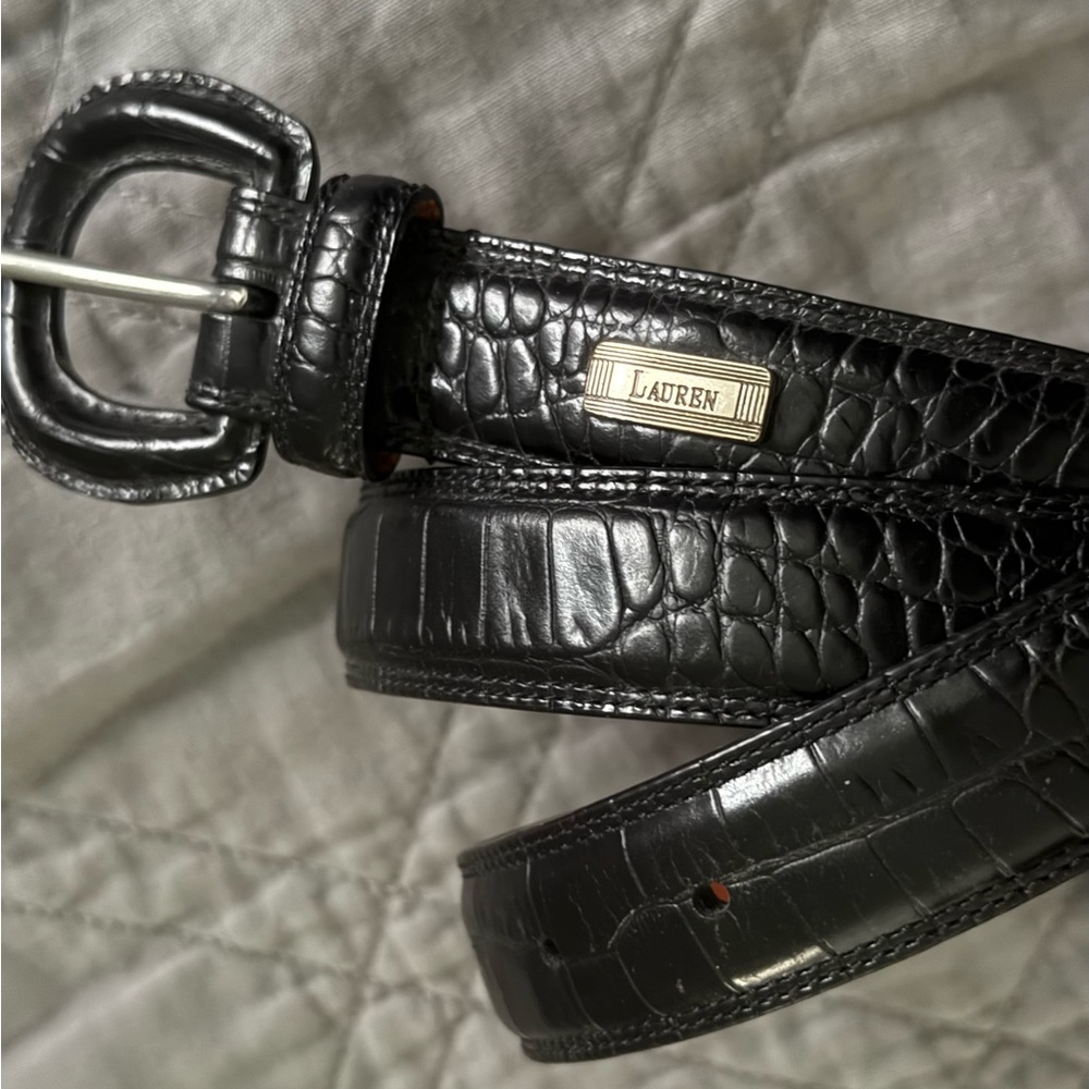 Ralph Lauren Black Croc Embossed Genuine Leather Belt